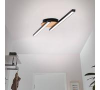 Briloner LED ceiling lamp Go 2-bulb black/wood decor linear