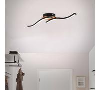 Briloner LED ceiling lamp Go 2-bulb black/wood decor wavy