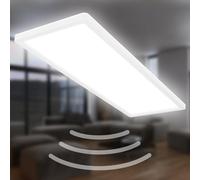 BRILONER - LED Ceiling lamp with Motion Detector IP44 3m Range, Neutral White Light Colour, Flat, 120 Degree Detection, LED Ceiling Light, LED Panel, Bathroom lamp, Bathroom lamp, 58x20x3 cm, White