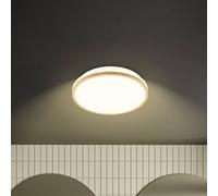 Briloner LED ceiling light Acorus, Ø 28 cm, white/wood colour, IP44