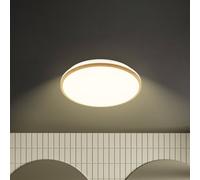 Briloner LED ceiling light Acorus, Ø 33 cm, white/wood colour, IP44