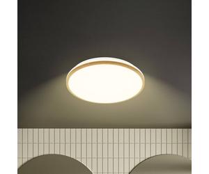 Briloner LED ceiling light Acorus, Ø 33 cm, white/wood colour, IP44