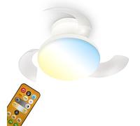 BRILONER - LED Ceiling Light with Fan, Remote Control, Quiet DC Motor with 3 Speeds, Adjustable CCT and Dimmable Lighting, Retractable Blades, LED Fan, Ceiling Fans, Living Room, 44x16.5 cm, White