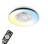 BRILONER - LED Ceiling Light with Fan, Remote Control, Quiet DC Motor with 5 Speeds, Adjustable CCT and Dimmable Lighting, LED Fan, Ceiling Fans, Lights Living Room, 48.5x16 cm, Black, White