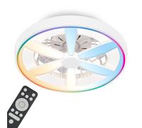 BRILONER - LED Ceiling Light with Fan, Remote Control, Quiet DC Motor with 5 Speeds, RGBIC Lighting, CCT, Dimmable, LED Fan, Ceiling Fans, Lights Living Room, 48 x 15 cm, White