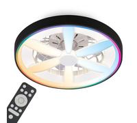 BRILONER - LED Ceiling Light with Fan, Remote Control, Quiet DC Motor with 5 Speeds, RGBIC Lighting, CCT, Dimmable, LED Fan, Ceiling Fans, Lights Living Room, 48 x 15 cm, Black