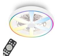 BRILONER - LED Ceiling Light with Fan, Remote Control, Quiet DC Motor with 5 Speeds, RGBIC Lighting, CCT, Dimmable, LED Fan, Ceiling Fans, Lights Living Room, 48 x 15 cm, White