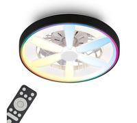 BRILONER - LED Ceiling Light with Fan, Remote Control, Quiet DC Motor with 5 Speeds, RGBIC Lighting, CCT, Dimmable, LED Fan, Ceiling Fans, Lights Living Room, 48 x 15 cm, Black