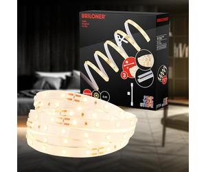 BRILONER LED Strip Extension Set 4 m LED Strip Warm White with Connectors, On/Off, Can be Shortened, Self-Adhesive, Strips, Light Strip, Room Decoration, Gaming Decoration, Light Strip, White