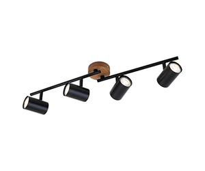 Briloner Leuchten 2920-045 Spotlight, Retro, Vintage Ceiling Light, can be rotated and swivelled, 4X GU10, Metal and Wood, Black, 682 x 90 x 145 mm (L x W x H)