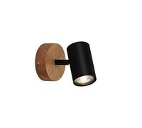 BRILONER Leuchten, Retro Wall Light, Vintage, Rotating and swivelling Spotlight, 1x GU10, Metal and Wood, Black, 90 x 120 mm 2920-015