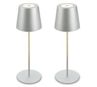Briloner - Set of 2 Rechargeable LED Table Lamps, with Touch Control, Dimmable, Adjustable Height, IP44, LED Light, Battery Table Lamp, Bedside, Cordless, Night Light, Outdoor, 12X36 cm, Matt Chrome