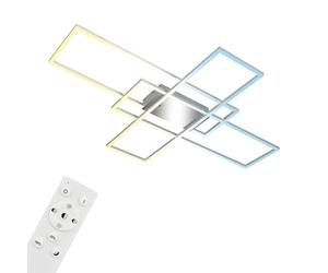 BRILONER - Modern LED Ceiling Lights with Remote Control, dimmable, Adjustable from Warm White to Neutral White, Memory Function, 50W, 6600 lum., Ceiling Lights Living Room, 104x71x9.5cm, Chrome