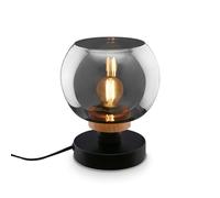 BRILONER Night Light, Smoke Glass, Cable Switch, Desk Lamp, E14 Table Lamp, Home Office, Reading Light, Black Wood