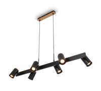 BRILONER - Pendant Light with Spotlight Heads, Adjustable, 6X GU10 Socket, Ceiling Light, Pendant Lights for Kitchen, Dining Room, Hanging lamp, 110 x 24.9 x 120 cm, Black-Wood