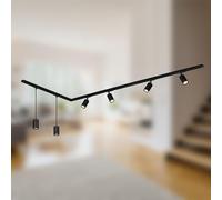 Briloner - Rail Rail System, Complete Set, 4X GU10 Adjustable spotlights, 2X GU10 suspensions, L-Shape, Ceiling Light Rail System, Spotlight, Spotlight, 2.25 m, Black