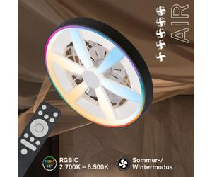 Briloner Rgbic Cct Mains-Powered Led Black Remote Control Ceiling Fan With Light (Dia)48Cm