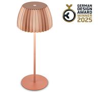 BRILONER - Riffle Rechargeable LED Table lamp IP44 with Light Edge, Touch, Replaceable Battery, LED Light, Battery Table lamp, Bedside lamp, German Design Award Winner, 14.5x36.5cm, Copper-Coloured