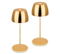 Briloner - Set of 2 Mini LED Table Lamps, IP44, Touch, Shiny Gold | Set of 2, Infinitely Dimmable, USB-C, Battery & Light Interchangeable, Bedside Lamp, Decorative Lamp, Outdoor, 8x20cm, 150lm