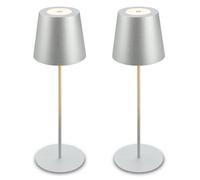 Briloner - Set of 2 Rechargeable LED Table Lamps, with Touch Control, Dimmable, Adjustable Height, IP44, LED Light, Battery Table Lamp, Bedside, Cordless, Night Light, Outdoor, 12X36 cm, Matt Chrome
