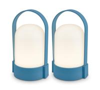 BRILONER - Set of 2 Rechargeable LED Table Lamps with Touch Control, Step Dimmable, LED Light, Battery Table Lamp, Bedside, Cordless, Camp Light, Outdoor, 8.5x8x15.5 cm, Blue