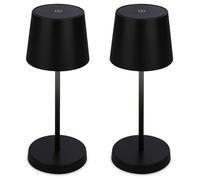 BRILONER - Set of 2 Rechargeable LED Table Lamps with Touch Control, Step Dimmable, LED Light, Battery Table Lamp, Bedside, Cordless, Camping, Outdoor, 10.5x26 cm, Black