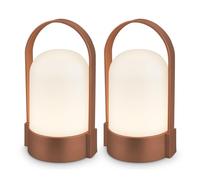 BRILONER - Set of 2 Rechargeable LED Table Lamps with Touch Control, Step Dimmable, LED Light, Battery Table Lamp, Bedside, Cordless, Camp Light, Outdoor, 8.5x8x15.5 cm, Brown