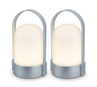 BRILONER - Set of 2 Rechargeable LED Table Lamps with Touch Control, Step Dimmable, LED Light, Battery Table Lamp, Bedside, Cordless, Camp Light, Outdoor, 8.5x8x15.5 cm, Matt Chrome