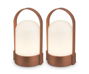 BRILONER - Set of 2 Rechargeable LED Table Lamps with Touch Control, Step Dimmable, LED Light, Battery Table Lamp, Bedside, Cordless, Camp Light, Outdoor, 8.5x8x15.5 cm, Brown