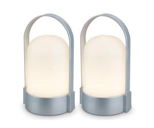 BRILONER - Set of 2 Rechargeable LED Table Lamps with Touch Control, Step Dimmable, LED Light, Battery Table Lamp, Bedside, Cordless, Camp Light, Outdoor, 8.5x8x15.5 cm, Matt Chrome