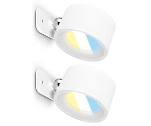 BRILONER - Set of 2 Rechargeable Wall Lights Without Power Connection, Magnetically Removable, 360-Degree Rotatable, Dimmable, Cct, Sticky Wall Lights, Battery Lamp, Cordless, 9x7.5x4cm, White