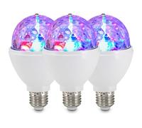 BRILONER - Set of 3 RGB Bulbs, E27, 3W, Color Change by Rotation, Disco Ball, Disco Light, Party Light, Party Decoration, Lamp, Bulb, 7.3x12.9 cm, White
