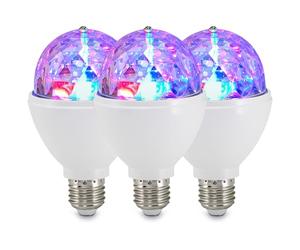 BRILONER - Set of 3 RGB Bulbs, E27, 3W, Color Change by Rotation, Disco Ball, Disco Light, Party Light, Party Decoration, Lamp, Bulb, 7.3x12.9 cm, White
