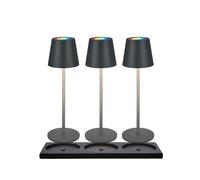 Briloner - Set of 3 RGBW LED Table Lamps Wireless IP44 with Charging Station, Dimmer, Replaceable Battery and Source, Bedside Lamp, Decorative, 36x12cm, Anthracite