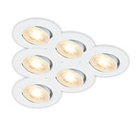 Briloner - Set of 6 LED Recessed Downlights 230V, Adjustable, White | Set of 6, Warm White, Ceiling Spotlight, Downlight, LED Lights, Recessed Spotlights, 68mm Hole, 450lm, 3000K, 8x3.2cm, IP20