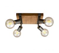 BRILONER - Vintage Ceiling Light, 4 Spotlights, Gunmetal & Wood, Rotatable, Max 100W, Living Room, Bedroom, Hallway, 280 x 280 x 90 mm