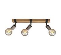 BRILONER - Vintage Ceiling Light Rotatable, 3x E27 socket, max 25W, retro, wooden base, spot lights ceiling, 3 spot lights, ceiling lights living room, kitchen lights ceiling, 48x10x9 cm, wood-black