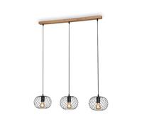BRILONER - Vintage Pendant Light with 3x E27 socket, max 40W, Retro Pendant Light, Industrial Light Shade, Cage Lamp Shade, Ceiling Lights Living Room, Kitchen Lights Ceiling, 90x22x110 cm, Metal-Wood