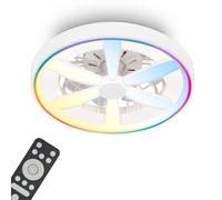 BRILONER - LED Ceiling Light with Fan, Remote Control, Quiet DC Motor with 5 Speeds, RGBIC Lighting, CCT, Dimmable, LED Fan, Ceiling Fans, Lights Living Room, 48 x 15 cm, White