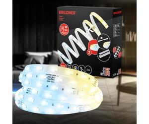 Briloner Your Stripe Starter Set 2 m Smart LED Strip Warm White to Cold White App Voice Control 3 m Power Cable Can Be Shortened Self-Adhesive LED Strip Room Decoration Gaming Decoration