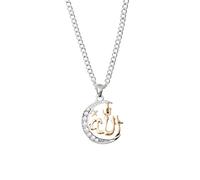 Brilucky Allah Necklace for Women,Muslim Islamic Necklace Religious Faith Pendant,Arabic Moon Jewelry Gifts for Eid Mubarak Ramadan, Brass, no