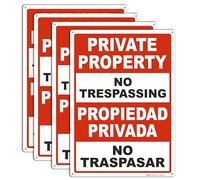 Brimar Private Property No Trespassing Signs, Bilingual English & Spanish, 10"x14" (4 Pack) .040" Heavy Rust-Free Aluminum Metal, UV Ink Printing, Weatherproof, Fade Resistant for Indoor Outdoor Use