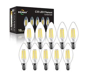 BRIMAX 10Pack 4W E14 LED Candle Bulbs Dimmable, Warm White SES E14 Bulb | 40W Equivalent, 2700K, Small Edison Screw Chandelier Bulbs, C35 Vintage Filament Energy Saving Candelabra Bulb