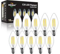 BRIMAX 10Pack 6W E14 LED Candle Bulb Dimmable, SES E14 Bulb Warm White | 60W Equivalent, 2700K, Small Edison Screw SES Candelabra Bulbs, C35 Filament LED Energy Saving Bulb for Indoor Use