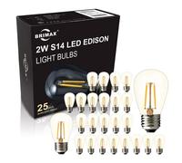 BRIMAX 25PACK 2W S14 LED Outdoor Edison Light Bulbs for String Light Replacement, Shatterproof, E27 Base, Warm White 2700K, Non-Dimmable, 2Watt to Replace 11w/20w/25w Incandescent Bulb