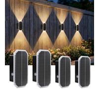 BRIMAX 4 Pack Solar Fence Lights Outdoor, IP65 Waterproof Wall Light with 3 Colour Temperatures (Warm/Neutral/Cool White), Up & Down Solar Powered LED Garden Lights for Fence, Patio, Wall, Deck