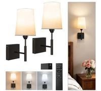 BRIMAX Battery Operated Wall Lights Set of 2, Wireless Wall Sconces with Dimmable Bulbs and Detachable Battery,Cordless Wall Lamp for Indoor Bedroom Bathroom Living Room