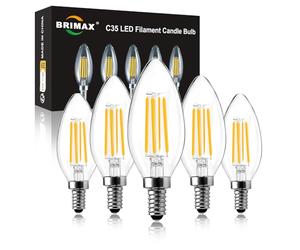 BRIMAX E14 LED Candle Bulbs Dimmable 4W, 40W Equivalent, Soft Warm White 2700K, 400lm, Small Edison Screw SES Chandelier Bulbs, C35 Vintage Filament Energy Saving Candelabra Bulb, 5Pack