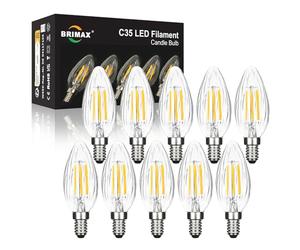 BRIMAX E14 LED Candle Bulbs Dimmable 4W, 40W Equivalent, Soft Warm White 2700K, Flame Wrinkle Glass Shell, Small Edison Screw SES Chandelier Bulbs, C35 LED Filament Candelabra Bulb, 10Pack