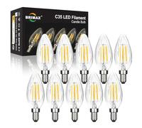 BRIMAX E14 LED Candle Bulbs Dimmable 6W, 60W Equivalent, Soft Warm White 2700K, Flame Wrinkle Glass Shell, Small Edison Screw SES Chandelier Bulbs, C35 LED Filament Candelabra Bulb, 10Pack